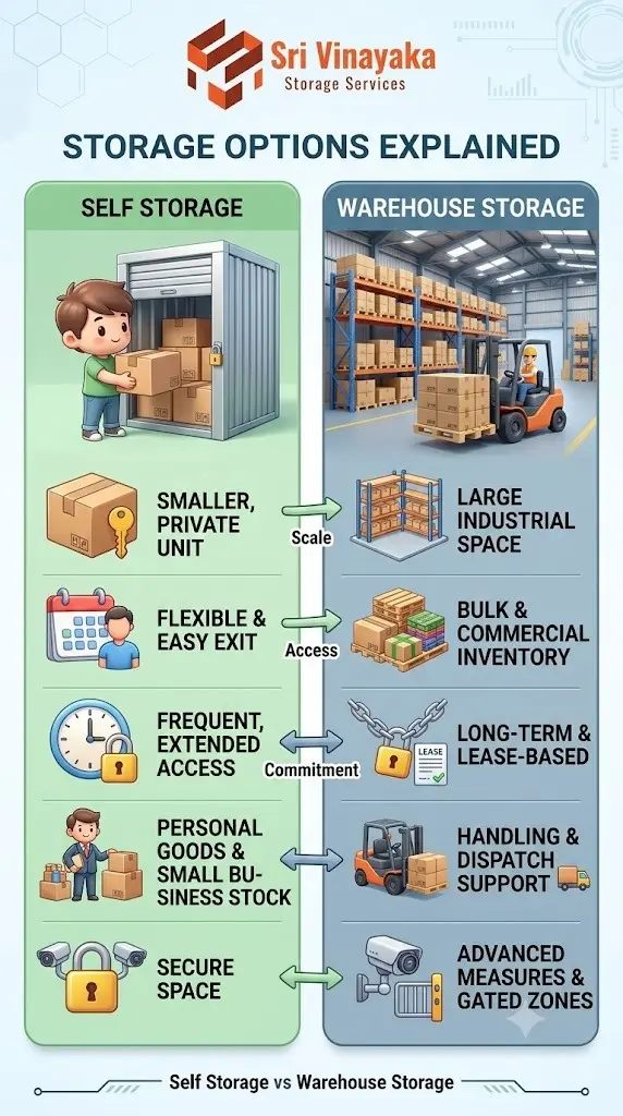 Sri Vinayaka Storage Sri Vinayaka Storage - Self vs Warehouse Storage: What's the Difference?
