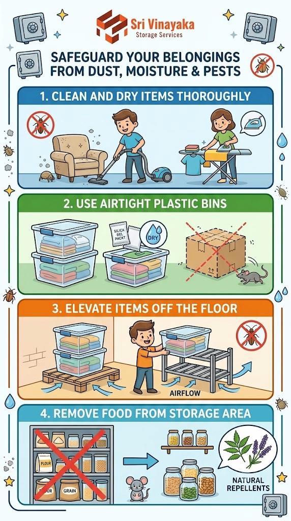 Sri Vinayaka Storage - Stored Items Protection: How to Safeguard Your Belongings From Dust, Moisture and Pests