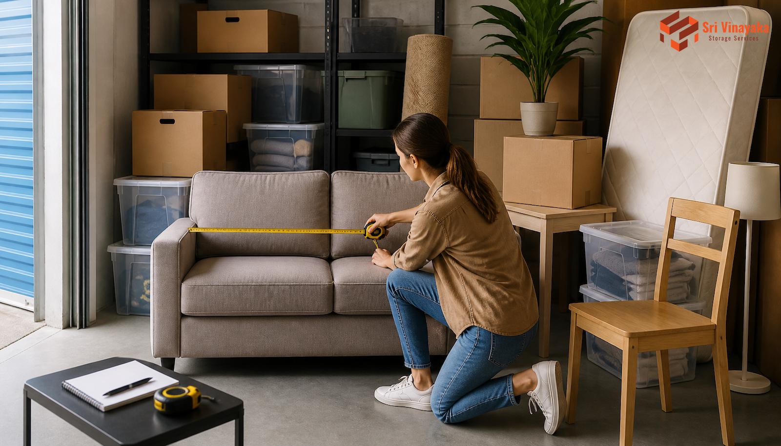 Person measuring household items for storage organization